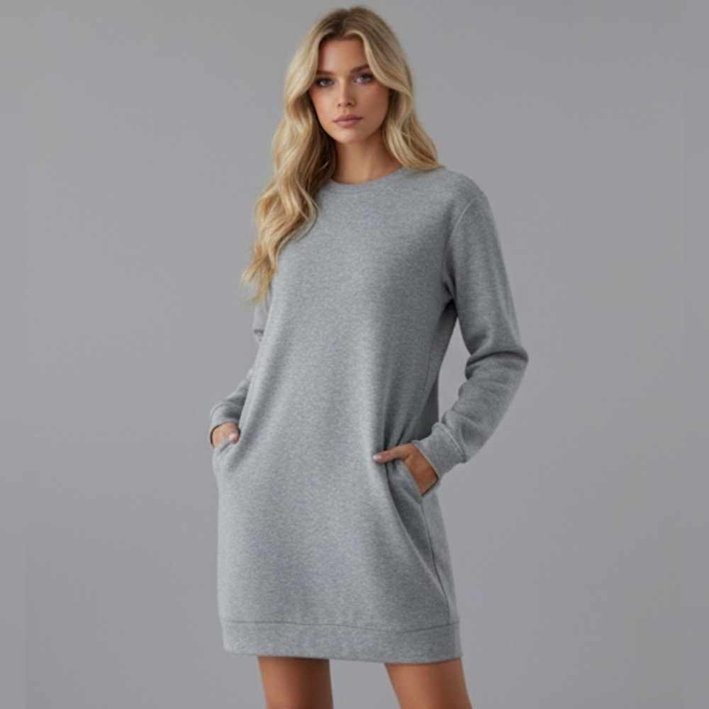 Grey Sweatshirt Dress With Pockets